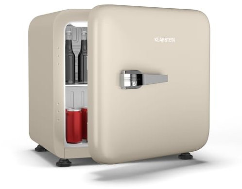 KLARSTEIN Audrey Evo 43L Retro Mini Fridge - Quiet 40 dB, Adjustable Thermostat, Reversible Door, Small Fridges for Bedrooms, Offices, Cream