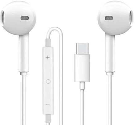 Écouteurs Filaire USB-C Intra-Auriculaire avec Micro Compatible avec iPhone 16/15/Samsung S20/Huawei P30/P40/Xiaomi/iPad Pro/Google/Pixel 5/4 en Blanc
