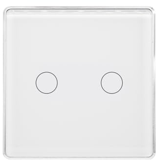 LOUYSGEN Single Live Wire Light Switch 2 Way,2.5D Tempered Glass Panel Aluminum Frame,Touch Switch No WiFi No Neutral Wire,Total Power Maximum 2000W,White 2 Gang | Cadre en aluminium 2,5D à 2 voies, en verre trempé, 1000 W, 86 x 86 x 33 mm