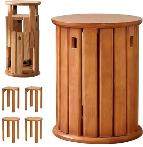 Stapelhocker aus Holz, 4er-Set, minimalistischer Beistelltisch aus Massivholz, multifunktional, platzsparend, Hocker für Wohnzimmer und Schlafzimmer