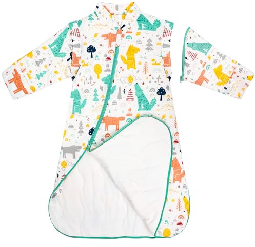 FLYISH DIRECT 2.5 Tog Baby Sleeping Bag with Detachable Sleeves, Baby Swaddle Bag with Fold-over Cuffs, 100% Cotton Warm & Soft, 2.5 Tog Winter Sleep Sack for Toddlers