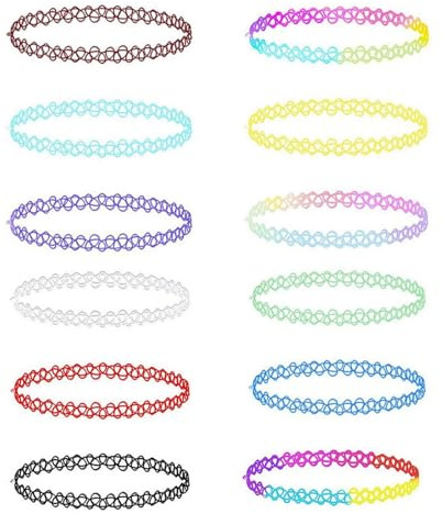 Heyumybi 12 Stück Choker Halsband Tattoo Kette Set,Elastische,Tattoo Halskette Mädchen Damen,Choker Gothic,Neon Kette für Mädchen Damen Kinder