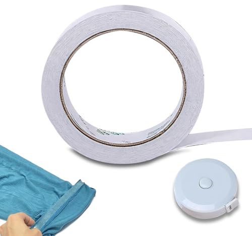 UZYXC Nastro Biadesivo per Tessuti 20m x 20mm e Metro a Nastro, Orlo Svelto Termoadesivo Forte Senza Cuciture - Adesivo Trasparente per Vestiario, Ideale per Riparazioni Lampo di Tende e Pantaloni