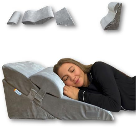 Cojín Respaldo Cama y Sofa de 3 Piezas – Multiposición- Certificada OEKO Tex y CertiPUR- Cojin Lectura Cama, Cuña Antireflujo Adulto, Wedge Pillow, Cojin de Lectura, Almohada Cuña– Funda Lavable.