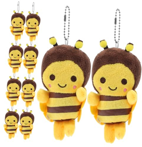 ZUNOXAZ Bienen-Schlüsselanhänger 10Er Set Weiche Plüsch-Bienenanhänger Mit Baumwollfüllung Leichtes Hängende Ornament Für Rucksack Tasche Kinderwagen Geschenk Für Kinder