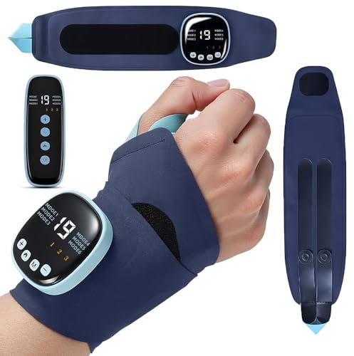SKJJM Masseur de Poignet Ems, Attelle De Poignet Sans Fil Avec Chaleur, Appareil de Massage Des Mains, avec 3 Niveaux Chaleur, 9 Modes 19 Niveaux, Soulage Fatigue Douleurs pour Bras, Poignets
