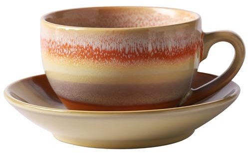 Taza de cerámica vintage, 320 ml, taza de capuchino, naranja agua, diseño inspirado en Japón, viene con platillo, perfecta para espresso y capuchino