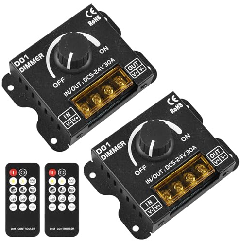2 stycken LED-dimmer DC 12 V 24 V för LED-remsor, 30 A dimmer PWM LED-dimmer med fjärrkontroll, dimmerknapp för justering av ljusstyrkan, ljusstyrkeregulator för ljusband