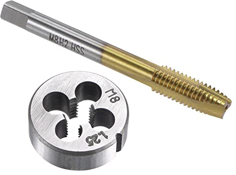 OYSKGNCMW Set di Maschi e filiere metriche M8 x 1,25, HSS (Acciaio rapido) con Punta elicoidale per Macchina, filiera per Filettatura Tonda in Acciaio Legato