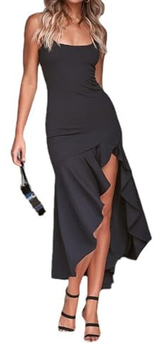 XFSRG Vestito Donna Senza Manica Sottili Elegante Abito Estivo Abito da Donna Casual Dress (Nero/L)