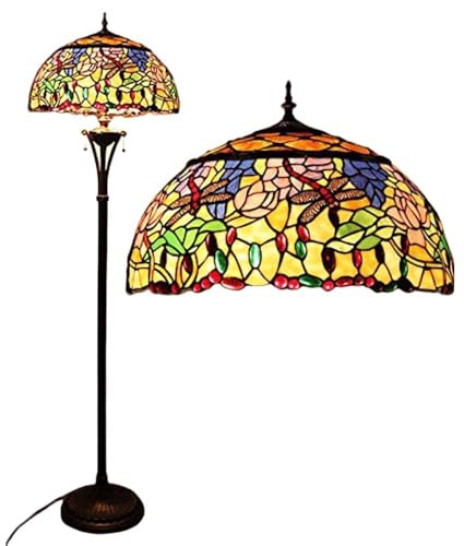 Five liters 18 Zoll Tiffany-Stil Stehlampe Vintage Buntglas Lampe handgefertigt - Stehleuchte mit Farbigem Glasschirm für Wohnzimmer Schlafzimmer Büro
