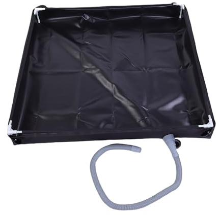 HELEVIA Tragbare Duschwanne, 31,5 X 31,5 X 3,9 Zoll, Faltbare Duschwanne mit Bodenablauf, Abnehmbarem Abflussrohr, für Zelt, Camping, Wohnmobil, Strand (Schwarz)