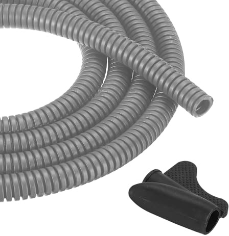 sourcing map 1/4 Inch 20ft Split Wire Loom Tubing, Flexible Cord Protectors with Installation Tool Cable Management Sleeve Conduits Cover for Office Home Electrical Automotive Wires, Gray