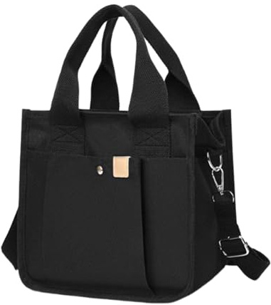 tygväska, återanvändbar shoppingväska, 25 x 18 x 23 cm kanvas matkasse med dragkedja, bärbar robust handväska, bärväska med lätt design, resväska för kvinnor och tonåringar, Svart, Refer to
