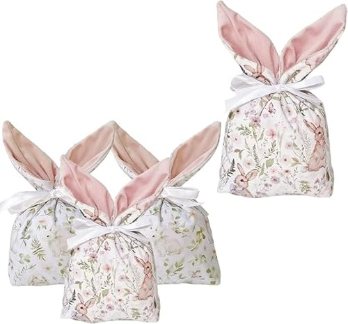 YIEUR 4 stycken påsksäck tyg presentpåse hare, färgglada påskhare påskpåse för fyllning påskkorg presentförpackningar med kaninöron för sötsaker påsk dekorationer (rosa grön)