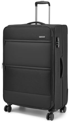 British Traveller Valise Grande Taille Souple 100L Extensible 3,5cm,Noir | Valise Soute Avion 23kg en Tissu XL 75cm, 4 Roues Silencieuses, Serrure TSA, Légère et Résistante, Voyages Pro & Loisirs