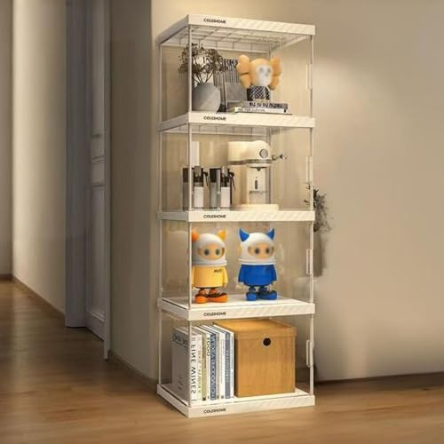 Pounjsd Sammlervitrine Stehend Standvitrine Glasvitrine, 4 Lagen Glasvitrine Staubdicht Mit Lichtern, Bücherregal, Weinschrank, acryl vitrine Groß Für Pops-Figuren Sammlervitrine, 40×33×124cm