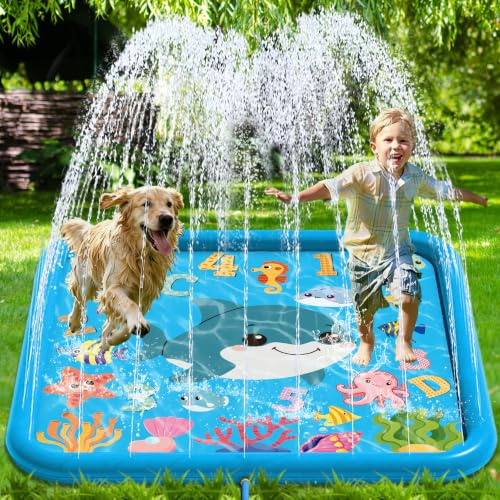 Lubibi 170 cm Tapis de Jet d'eau Carré Épaissi, Antidérapant Splash Pad en PVC, Pataugeoire pour Jardin d'été en Plein air, Activités Familiales Jouets, Motifs Crabe, Cadeau Enfants et Animaux