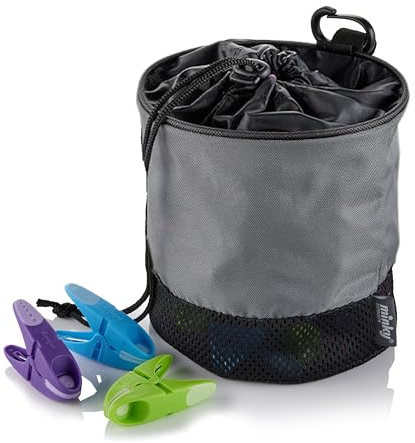 Minky Drawstring Peg Bag with Strong Clip + 24 SureGrip Weatherproof Pegs