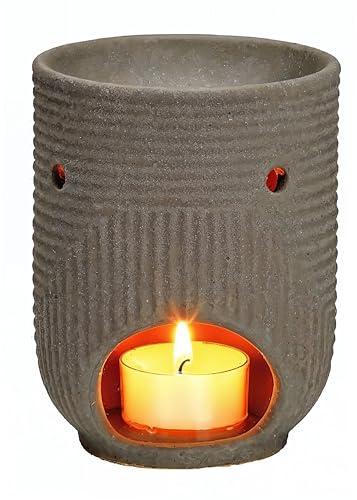 wesentlich. Lampe parfumée grise aspect pierre, diffuseur d'arômes pour huiles essentielles et huiles parfumées, anthracite, parfum d'ambiance longue durée