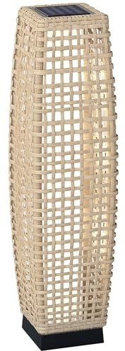 Outsunny Solar Stehlampe Rattan Solarlampen mit Lichtsensor Automatische LED Solarleuchte im Boho-Stil IP44 Wasserdichte Solarlampe Outdoor Lampe Akku Solarlaterne für Garten Balkon Rasen Hof