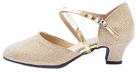 Women's Mid Low Heel Salsa Tango Ballroom Latin Party Dance Shoes Outdoor Gold 3.5CM Tag 40-UK 3.5