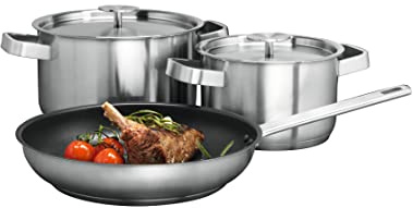 AEG A3SS Set di 2 pentole (16 cm e 20 cm) e 1 padella (24 cm), acciaio inossidabile
