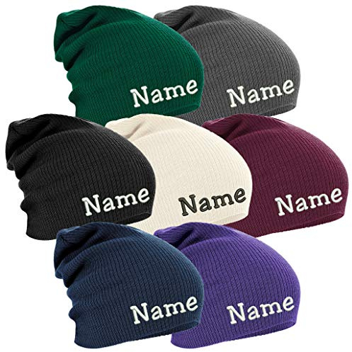Nashville print factory Slouch Beanie Strickmütze Mütze warm lässig Bestickt mit Name/Wunschtext (Bordeaux)