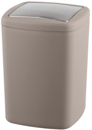 WENKO Svänglockshink Barcelona L, 8,5 liters kapacitet, stor hink med lock för kök, badrum och hela hushållet, av speciell plast, BPA-fri, 20,5 x 28,5 x 20,5 cm, brungrå