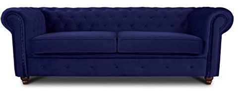 Sofnet - Sofa Chesterfield Asti 3-Sitzer (Dunkelblau, Velvet 86) | Couchgarnitur, Polstersofa, Glamour Design, Veloursstoff, Holzfüße, komfortabel für Wohnzimmer