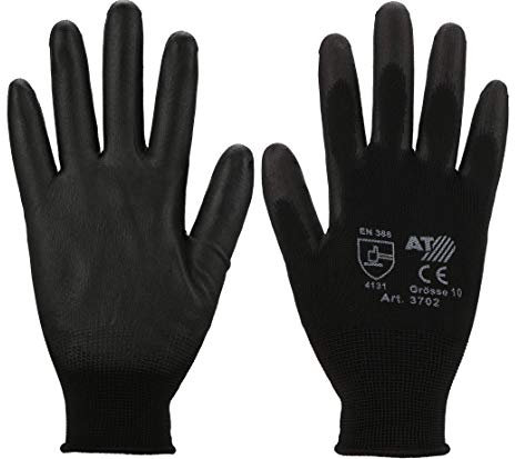 Guanti da lavoro, 12 paia di guanti da montaggio, antiscivolo, senza cuciture, per riparazioni, industria automobilistica, lavori di precisione, officina, bianco, nero, grigio, taglia 7 (12 paia) nero