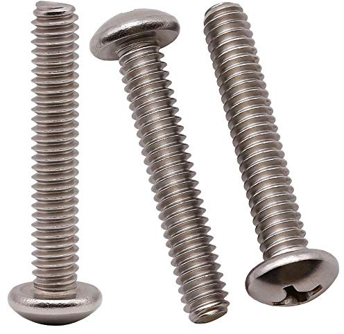 1/4-20 x 2 inch (25 pcs) Phillips Pan Head Machine Screw Bolt, 304 Stainless Steel 18-8 Rounded Head Screws, UNC Full Thread, Bright Finish