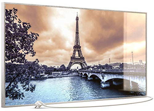 STEINFELD Heizsysteme® Glas Bild Wandheizung Infrarotheizung mit TS11 WiFi Thermostat | Made in Germany | Motive 027 Eiffelturm (750 Watt, silber/Alu)