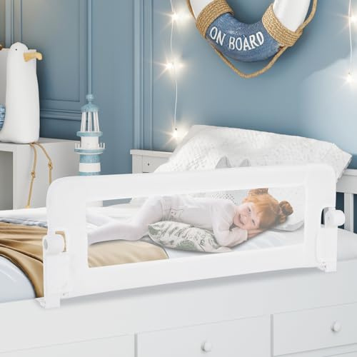 COSTWAY Riel de Cama Plegable Barandilla para la Cama Protección para Bebé Barrera de Cama para Cama Individual/Cama Matrimonial (120x42cm, Blanco)
