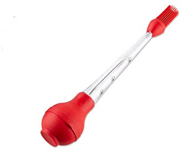 Lichi Silicone Turkey Baster, Replaceable Brush and Syringe Injector Needle with Cleaning Brush - Red