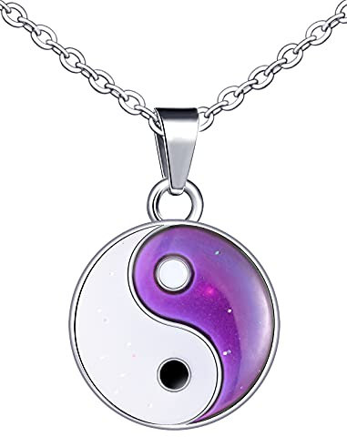 Feilok Edelstahl Damen Halskette Kette mit Ying Yang Anhänger Thermo Stimmung Farbwechsel für Mädchen Frau