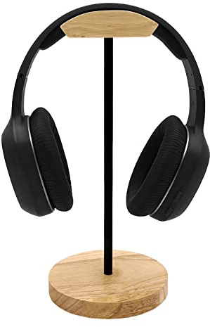 Bliocefo Headphone Stand Nature Wood & Metal Headset Hanger Mount Hook Gaming Holder Desktop Earphone Artful Functional Craftmanship Stand for All Headsets with Solid Wooden Base