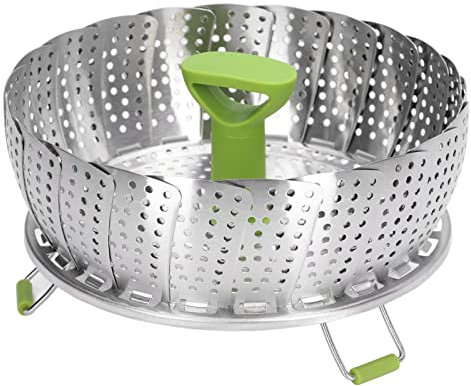 Edelstahl Dampfgarer Einsatz mit Griff, 18cm bis 28cm Einziehbares Multifunktions Faltbar Dünsteinsatz, Dampfkorb Kochtopf Dampfeinsatz für Gemüse Meeresfrüchten, Spülmaschinengeeignet