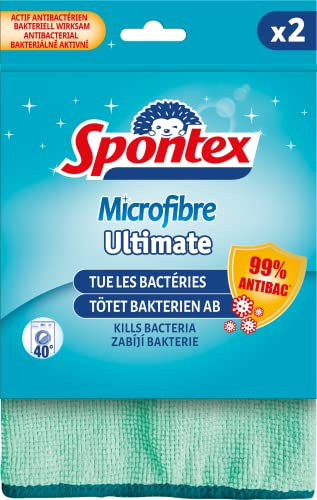 Spontex - Ultimate Microfibre - 2 Wipes - Removes 99% of bacteria collected