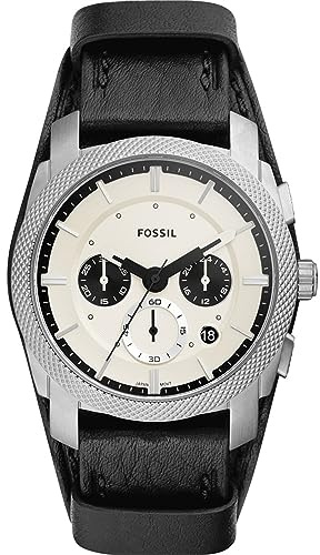 Fossil Machine uhr für Herren, Chronographenwerk mit Edelstahl- oder Lederarmband, Schwarz und Silberton, 42MM
