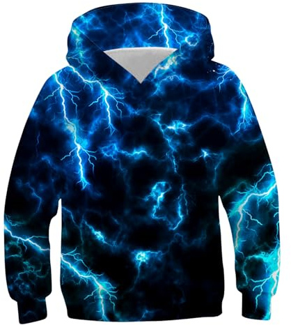 Belovecol huvtröja pojkar flickor huvtröja nyhet 3D-tryck tröja personlig huvtröja lätt sweatshirt 6–16 år, Blå belysning, 11-13 år