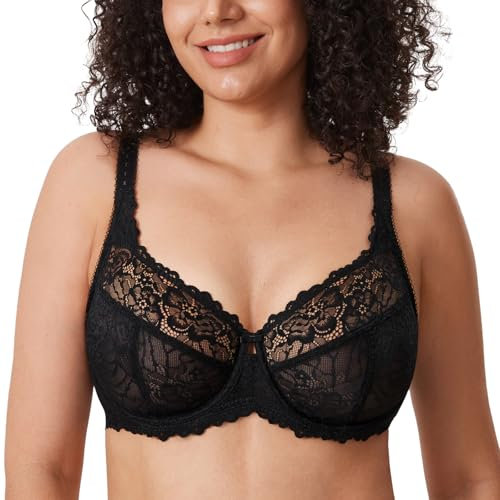 Delimira Women's Plus Size Bra Full Coverage Minimiser Non Padded Lace Underwired Bras Black 40G