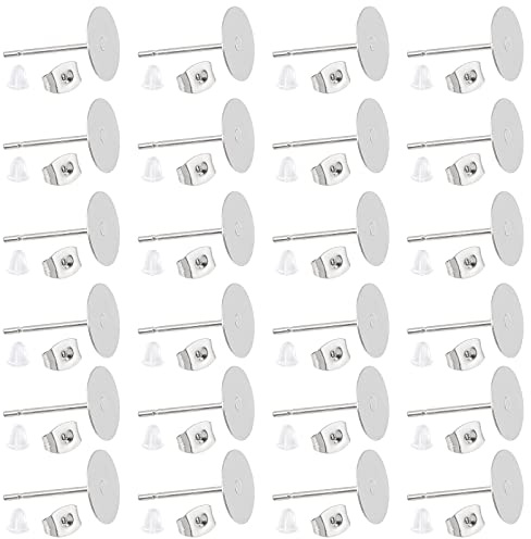 UNICRAFTALE Lot de 300 boucles d'oreilles en acier inoxydable 304 avec tige plate de 0,7 mm avec écrous auriculaires pour la fabrication de bijoux hypoallergéniques en métal Couleur acier inoxydable