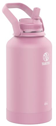 Takeya Actives 64 oz Vacuum Insulated Stainless Steel Water Bottle with Straw Lid, Premium Quality, Pink Lavender