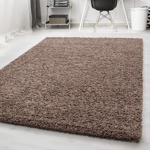 Carpetsale24 Teppich Wohnzimmer Shaggy Flokati Einfarbig Design 120 x 170 cm Mokka - Hochflor Teppich Schlafzimmer Pflegeleicht Super Weich - Flauschiger Teppich Langflor 50 mm Florhöhe Rechteckig