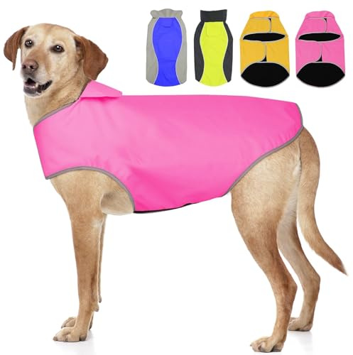 Hunde-Regenmantel, leicht, verstellbare Hundeweste, reflektierende Haustierjacke, warmes Hundetuch für große Hunde, Rosa, Größe L