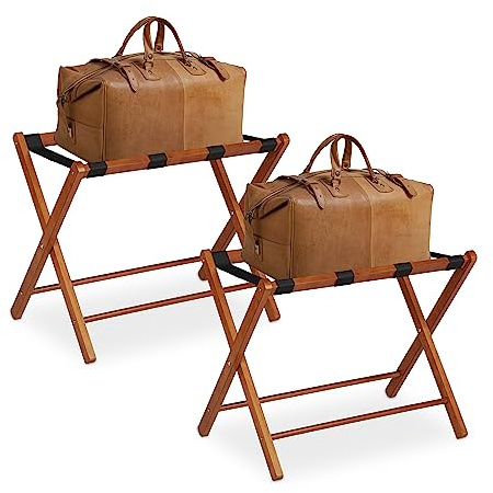 Relaxdays Portavaligie da Camera in Legno, Set da 2, Stand Reggi Valigia Pieghevole, Hotel, 54 x 66 x 48 cm, Naturale