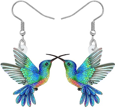 BAMAY Boucles D'oreilles Colibri Acrylique Oiseaux Pendentif Colibri Bijoux de Mode pour Femmes Filles Charms Cadeaux D'été (Bleu 486)