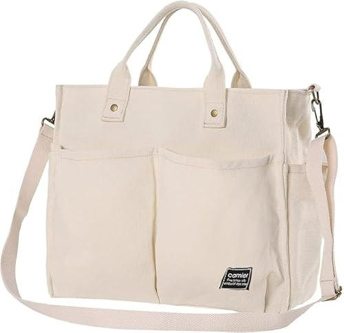 Camilife Canvas Tasche für Damen,Canvas Umhängetasche Damen, Schultertasche Casual Multifunktionale Crossbody Bag für Schule,Arbeit,Reisen (Beige-NEW)