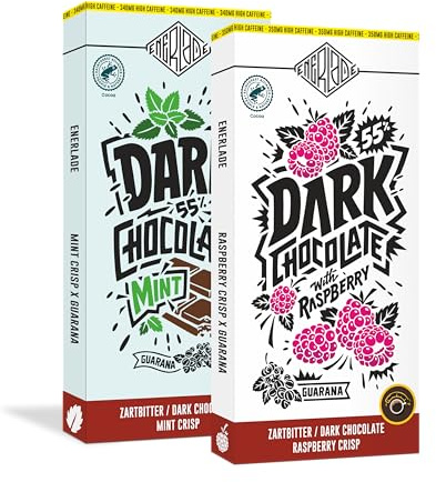 ENERLADE Zartbitter Bundle (10 x 100 g) 5x lampone + 5x menta Crisp – cioccolato al guaranà – caffeina – nessun retrogusto – vegano – senza lattosio – commercio equo – Energy – Made in Germany